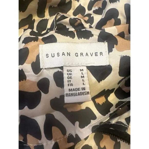 Susan Graver Leopard Print Anorak Rain coat hood water resistant packable Medium - Picture 3 of 5